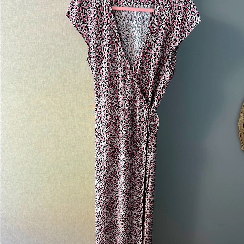 JCrew Pink leopard wrap midi size M